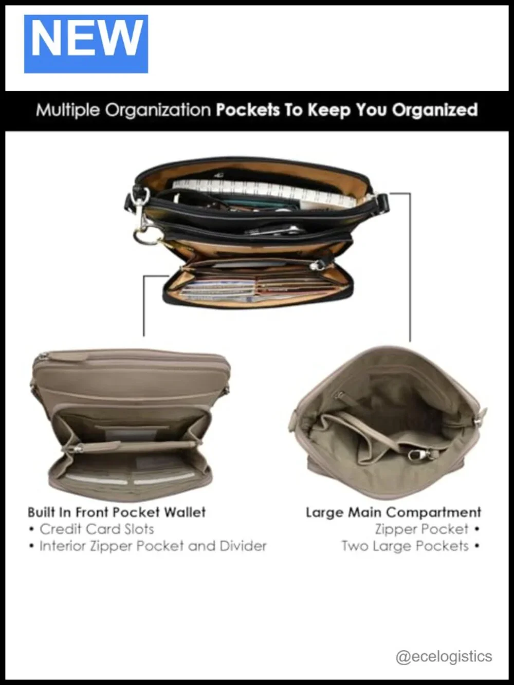 Genuine Leather Crossbody Bag RFID Blocking Organizer Adjustable Strap